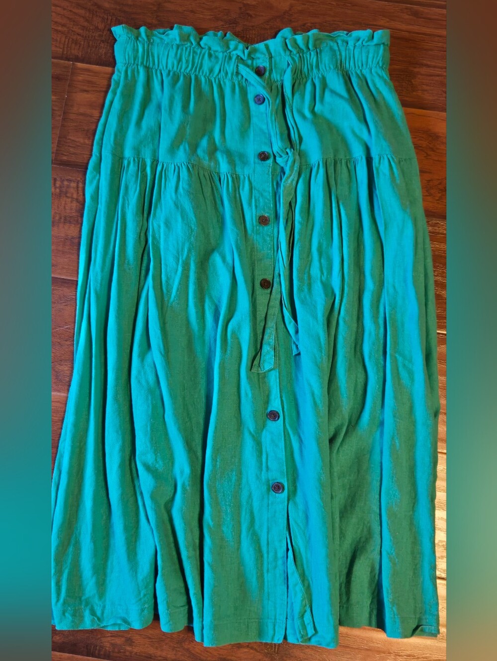 Universal Thread Kelly Green Linen Blend Paperbag Skirt Button Down Pockets M